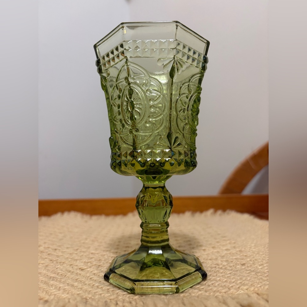 Vintage Green Glass Goblet